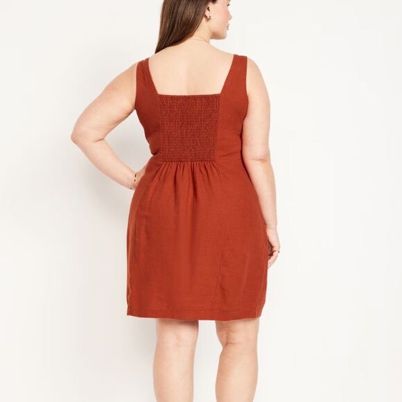 Old Navy Sleeveless Square Neck Linen Blend Mini Dress bronzed amber xxl tall - Picture 2 of 9